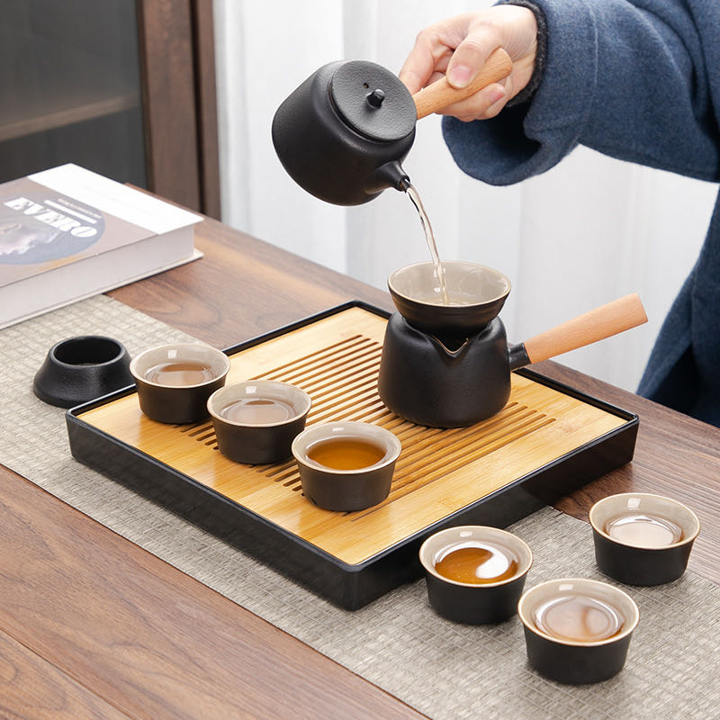 Black Pottery 9-piece Tea Set
